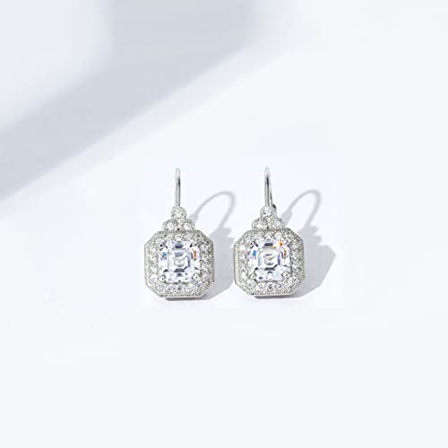 Amazon Collection Platinum-Plated Sterling Silver Infinite Elements Cubic Zirconia Asscher-Cut Antique Drop Earrings