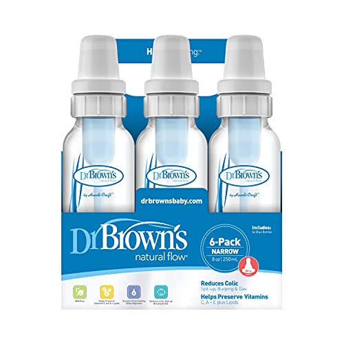 DR Browns Natural Flow Feeding Bottle 6PK Clear with Blue Writing - 250ML(8OZ) (Standard)