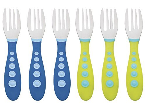 Gerber Stainless Steel Tip Kiddy Cutlery Forks - 6 Pack, Blue/Green