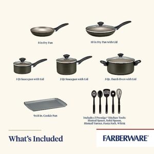 Farberware Dishwasher Safe Nonstick Cookware Pots and Pans Set, 15 Piece, Pewter