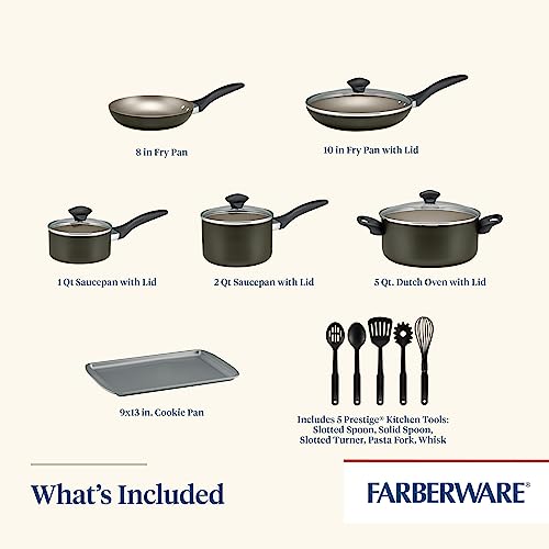 Farberware Dishwasher Safe Nonstick Cookware Pots and Pans Set, 15 Piece, Pewter