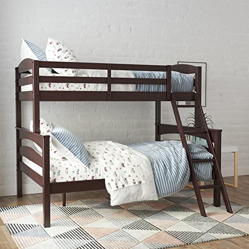 Dorel Living Brady Solid Wood Bunk Beds Twin Over Full with Ladder and Guard Rail, Espresso