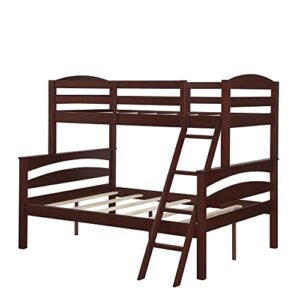 Dorel Living Brady Solid Wood Bunk Beds Twin Over Full with Ladder and Guard Rail, Espresso