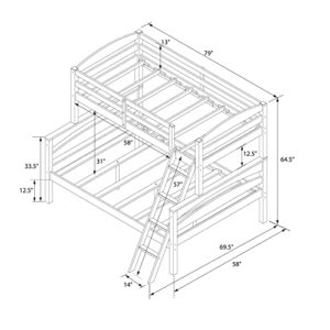 Dorel Living Brady Solid Wood Bunk Beds Twin Over Full with Ladder and Guard Rail, Espresso