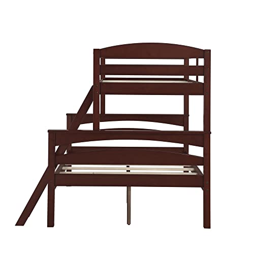 Dorel Living Brady Solid Wood Bunk Beds Twin Over Full with Ladder and Guard Rail, Espresso