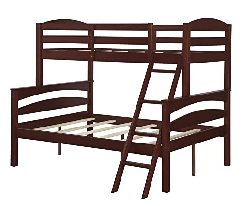 Dorel Living Brady Solid Wood Bunk Beds Twin Over Full with Ladder and Guard Rail, Espresso