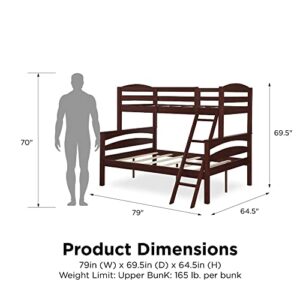 Dorel Living Brady Solid Wood Bunk Beds Twin Over Full with Ladder and Guard Rail, Espresso