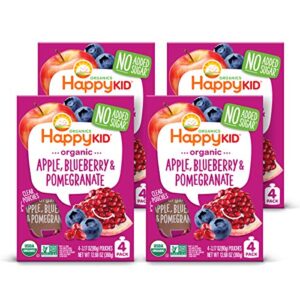happy kid organic superfoods twist apple blueberry pomegranate, 3.17 ounce pouch (pack of 16) baby toddler kid snack, resealable, no added sugar non-gmo kosher (packaging may vary)