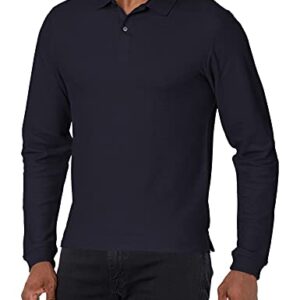 IZOD mens Long Sleeve Pique polo shirts, Navy, 38-39 US