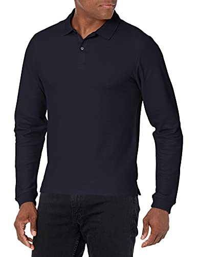 IZOD mens Long Sleeve Pique polo shirts, Navy, 38-39 US