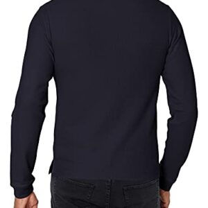 IZOD mens Long Sleeve Pique polo shirts, Navy, 38-39 US