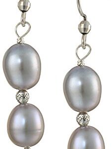 Amazon Collection Sterling Silver Grey Freshwater Cultured Pearl Necklace, Bracelet and Dangle Earrings Jewelry Set (8-9mm)