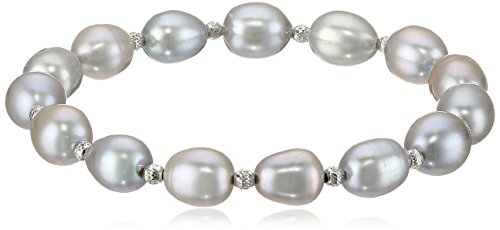 Amazon Collection Sterling Silver Grey Freshwater Cultured Pearl Necklace, Bracelet and Dangle Earrings Jewelry Set (8-9mm)