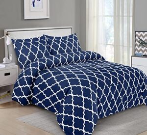utopia bedding set - 1 duvet cover with 2 pillow shams - 3 pieces comforter cover with zipper closure - ultra soft brushed microfiber, 90 x 90 inches (queen, quatrefoil navy)
