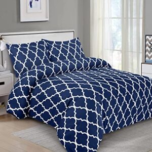 Utopia Bedding Set - 1 Duvet Cover with 2 Pillow Shams - 3 Pieces Comforter Cover with Zipper Closure - Ultra Soft Brushed Microfiber, 90 X 90 Inches (Queen, Quatrefoil Navy)