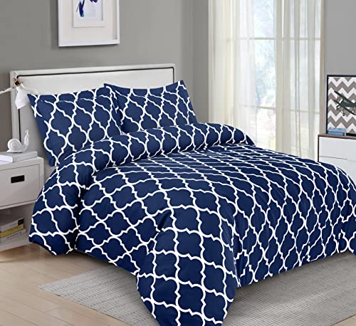 Utopia Bedding Set - 1 Duvet Cover with 2 Pillow Shams - 3 Pieces Comforter Cover with Zipper Closure - Ultra Soft Brushed Microfiber, 90 X 90 Inches (Queen, Quatrefoil Navy)