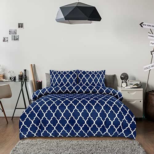 Utopia Bedding Set - 1 Duvet Cover with 2 Pillow Shams - 3 Pieces Comforter Cover with Zipper Closure - Ultra Soft Brushed Microfiber, 90 X 90 Inches (Queen, Quatrefoil Navy)