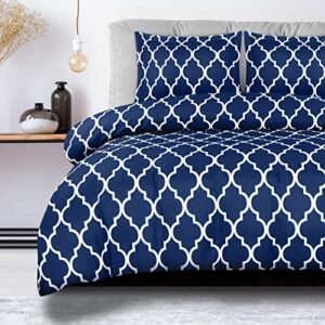 Utopia Bedding Set - 1 Duvet Cover with 2 Pillow Shams - 3 Pieces Comforter Cover with Zipper Closure - Ultra Soft Brushed Microfiber, 90 X 90 Inches (Queen, Quatrefoil Navy)