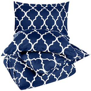 Utopia Bedding Set - 1 Duvet Cover with 2 Pillow Shams - 3 Pieces Comforter Cover with Zipper Closure - Ultra Soft Brushed Microfiber, 90 X 90 Inches (Queen, Quatrefoil Navy)