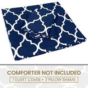 Utopia Bedding Set - 1 Duvet Cover with 2 Pillow Shams - 3 Pieces Comforter Cover with Zipper Closure - Ultra Soft Brushed Microfiber, 90 X 90 Inches (Queen, Quatrefoil Navy)