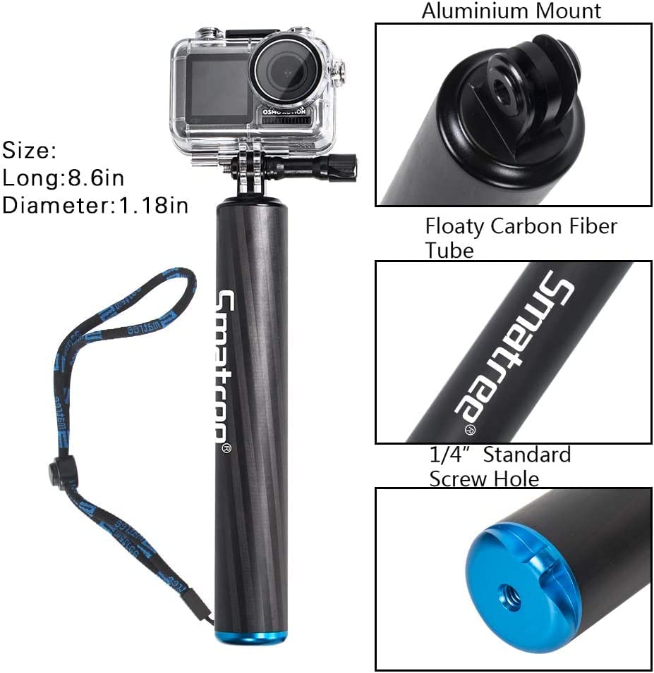 Smatree F1 Waterproof Floating Carbon Fiber Hand Grip Compatible for Gopro Max/ GoPro Hero 11/10/9/8/7/6/5/4/3/2/1/Session/GoPro Hero 2018/DJI Osmo Action 4/3