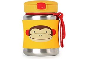 skip hop toddler sippy cup with straw, zoo stainless steel straw bottle, monkey (discontinued by manufacturer)