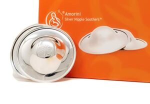 amorini - silver nipple covers for breastfeeding mothers, 925 solid silver nipple shields for nursing newborn, protect tender and cracked nipples from rubbing on garments, set of 2