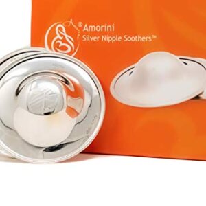 Amorini - Silver Nipple Covers for Breastfeeding Mothers, 925 Solid Silver Nipple Shields for Nursing Newborn, Protect Tender and Cracked Nipples from Rubbing on Garments, Set of 2