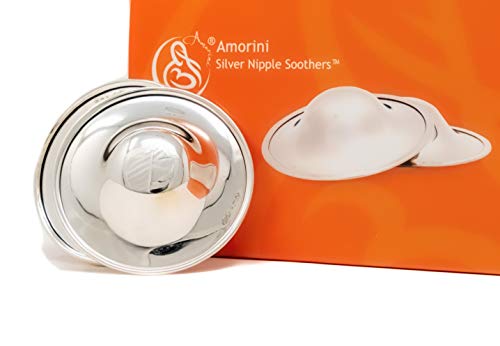 Amorini - Silver Nipple Covers for Breastfeeding Mothers, 925 Solid Silver Nipple Shields for Nursing Newborn, Protect Tender and Cracked Nipples from Rubbing on Garments, Set of 2