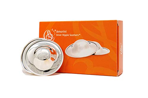 Amorini - Silver Nipple Covers for Breastfeeding Mothers, 925 Solid Silver Nipple Shields for Nursing Newborn, Protect Tender and Cracked Nipples from Rubbing on Garments, Set of 2