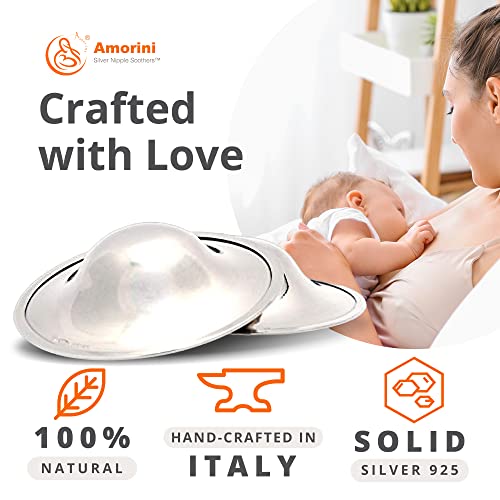 Amorini - Silver Nipple Covers for Breastfeeding Mothers, 925 Solid Silver Nipple Shields for Nursing Newborn, Protect Tender and Cracked Nipples from Rubbing on Garments, Set of 2