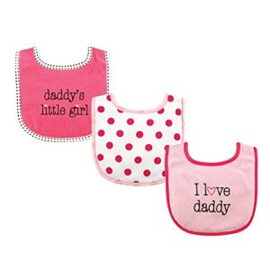 luvable friends unisex baby cotton drooler bibs with fiber filling, girl daddy 3-pack, one size