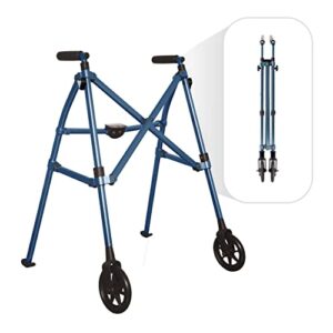 able life space saver walker, lightweight and foldable rolling walker for adults, seniors, and elderly, compact travel walker with 6-inch wheels and ski glides for mobility support, cobalt blue