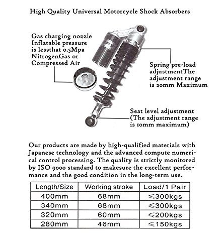 GZYF Pair 400mm Motorcycle ATV Shock Absorbers Universal Fits for Honda, for Yamaha, for Suzuki, for Kawasaki ATV Go Kart Quad Dirt Sport Bikes