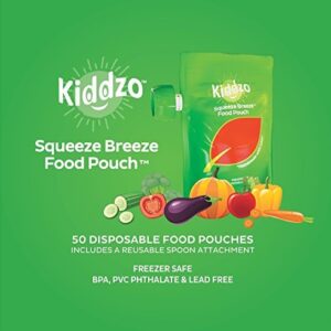 Reusable Food Pouch 6oz (50 Pack) with Spoon - Baby Squeeze Storage Pouches for Homemade and Organic Purees. BPA Free.