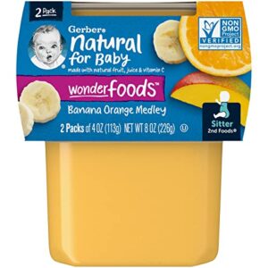 gerber baby food 2nd foods blends, banana orange medley puree, wonderfoods, natural & non-gmo, 4 ounce tubs, 2-pack