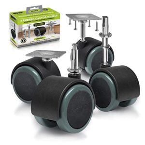 slipstick cb681 2 inch floor protector rubber caster wheels (set of 4) 5/16 inch stem or top plate mounting options - black/gray green