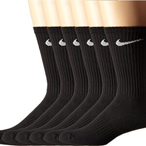 NIKE Unisex Performance Cushion Crew Socks with Bag (6 Pairs), Black/White, Medium