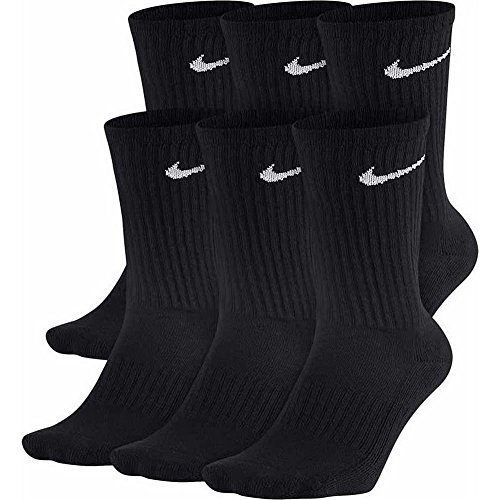 NIKE Unisex Performance Cushion Crew Socks with Bag (6 Pairs), Black/White, Medium