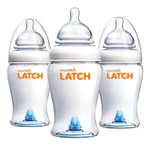 munchkin® latch™ anti-colic baby bottle with ultra flexible breast-like nipple, bpa free, 8 ounce, 3 pack