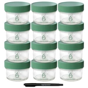 sage spoonfuls -12 pack, 4 oz baby food jars, glass baby food containers with lids - freezer storage, leakproof, reusable small glass baby food containers, microwave & dishwasher friendly