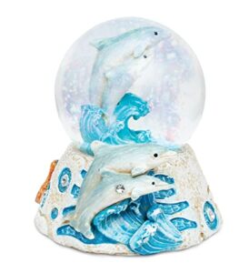 cota global dolphin stone snow globe - sparkly water globe figurine with sparkling glitter, collectible novelty ornament for home decor, for birthdays, christmas, and valentine's day