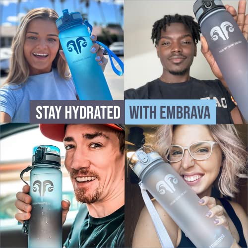 Embrava Best Sports Water Bottle - 32oz Large - Fast Flow, Flip Top Leak Proof Lid w/One Click Open - Non-Toxic BPA Free & Eco-Friendly Plastic - For Men & Women