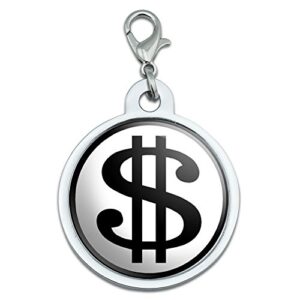 dollar sign white and black large chrome plated metal pet dog cat id tag