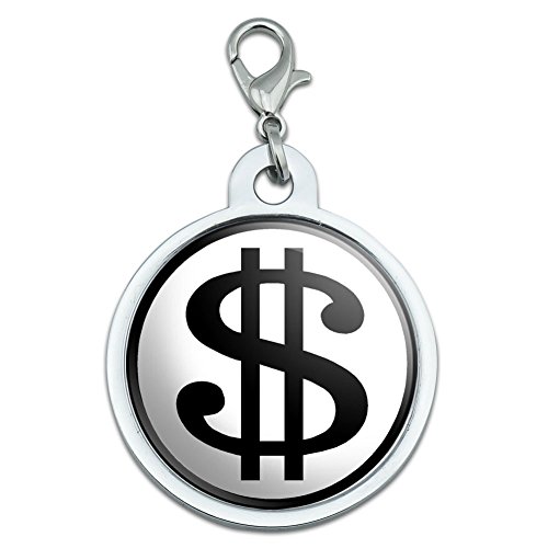 Dollar Sign White and Black Large Chrome Plated Metal Pet Dog Cat ID Tag