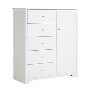 south shore vito door chest with 5 drawers and adjustable shelves, pure white