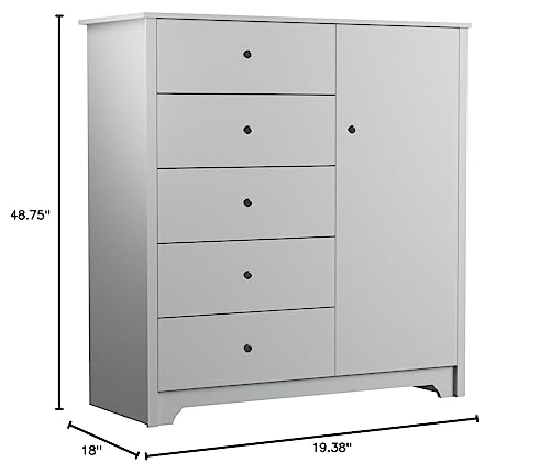 South Shore Vito Door Chest with 5 Drawers and Adjustable Shelves, Pure White
