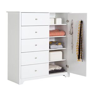 South Shore Vito Door Chest with 5 Drawers and Adjustable Shelves, Pure White