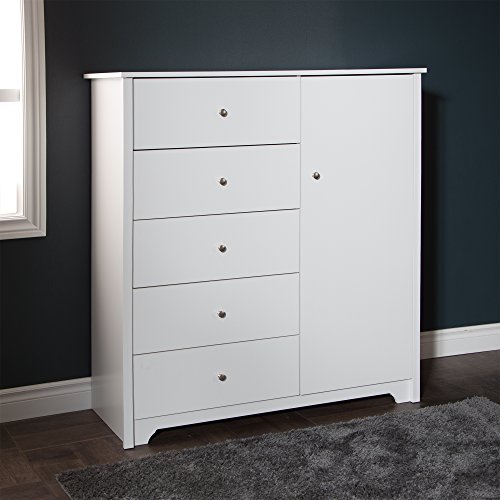 South Shore Vito Door Chest with 5 Drawers and Adjustable Shelves, Pure White