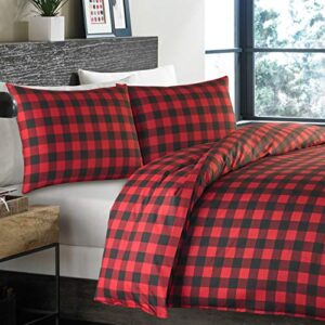 Eddie Bauer - Queen Duvet Cover Set, Cotton Reversible Bedding, Buffalo Plaid Home Decor for All Seasons (Red/Black, Queen)